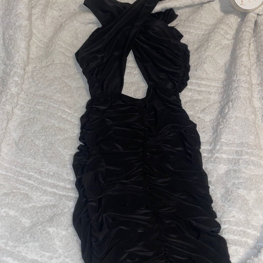 Black cross over ruched dress